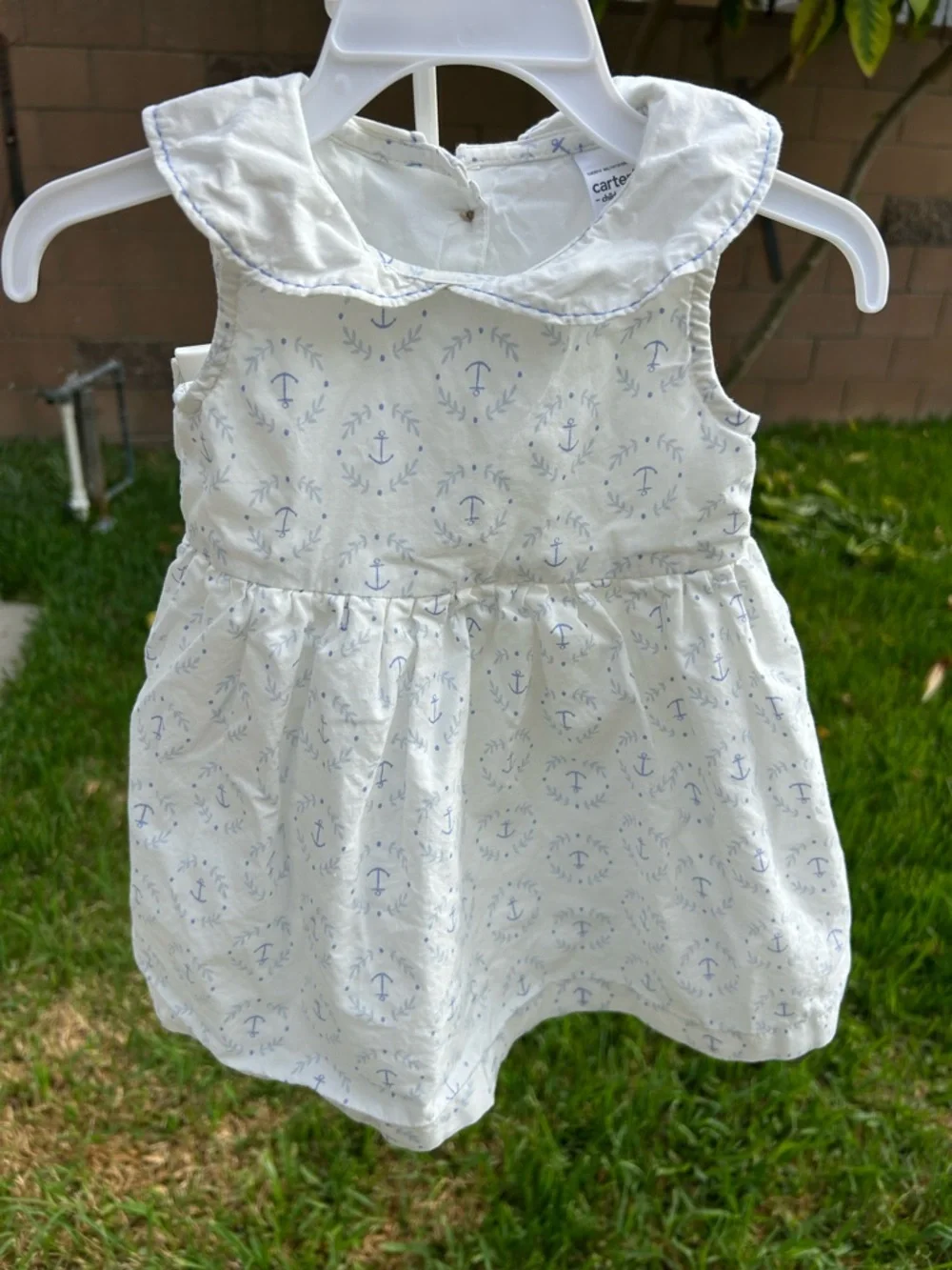 Carter's White Baby Dress with Light Blue Accents